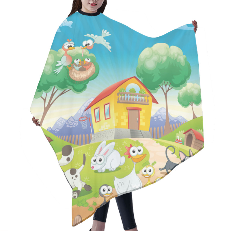 Personality  Home With Animals. Hair Cutting Cape