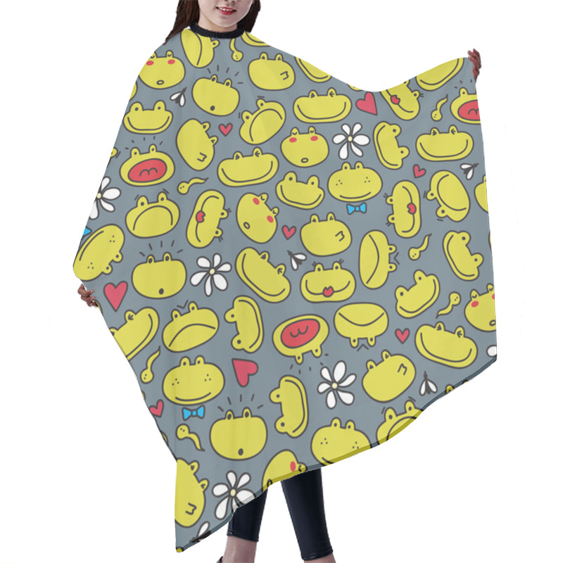 Personality  Seamless Pattern With Frogs Faces. Hair Cutting Cape