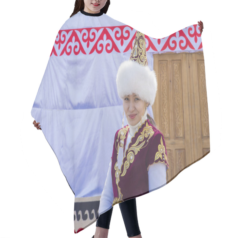 Personality  The Girl In The Kazakh National Dress. Hair Cutting Cape