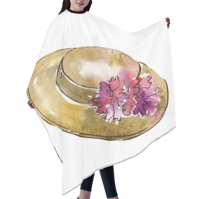 Personality  Hat With Flowers Sketch Fashion Glamour Illustration. Clothes Accessories Set Trendy Vogue Outfit. Watercolor Background Set. Watercolour Drawing Fashion Aquarelle. Isolated Hat Illustration Element. Hair Cutting Cape