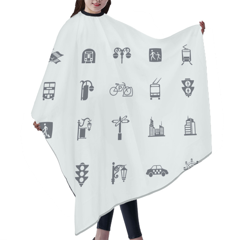 Personality  Set Of City Icons Hair Cutting Cape