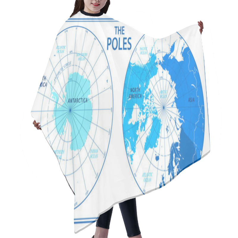 Personality  The Poles - North Pole And South Pole - Vector Illustration. Blue And White Hair Cutting Cape