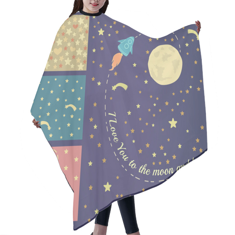 Personality  A Set Of Seamless Constellations Backgrounds, Stars And Night Sky. Love You To The Moon Elements With A Spaceship And A Heart Written In Stars Hair Cutting Cape