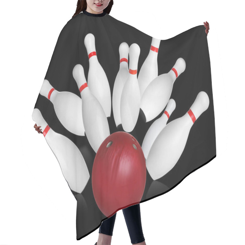 Personality  Bowling Pins With Red Stripes Isolated On White Hair Cutting Cape