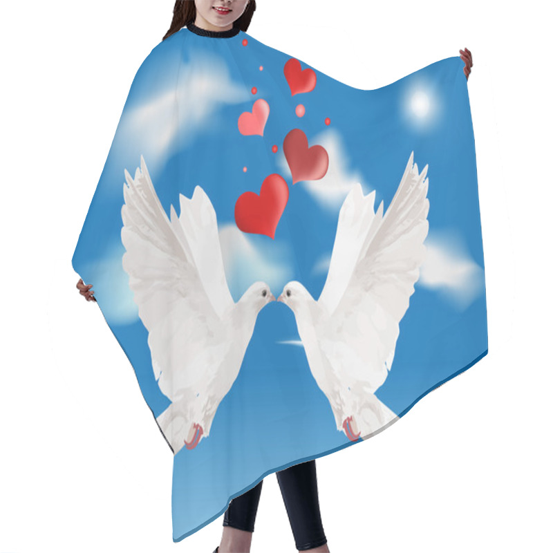 Personality  White Doves And Red Hearts In Blue Sky Hair Cutting Cape