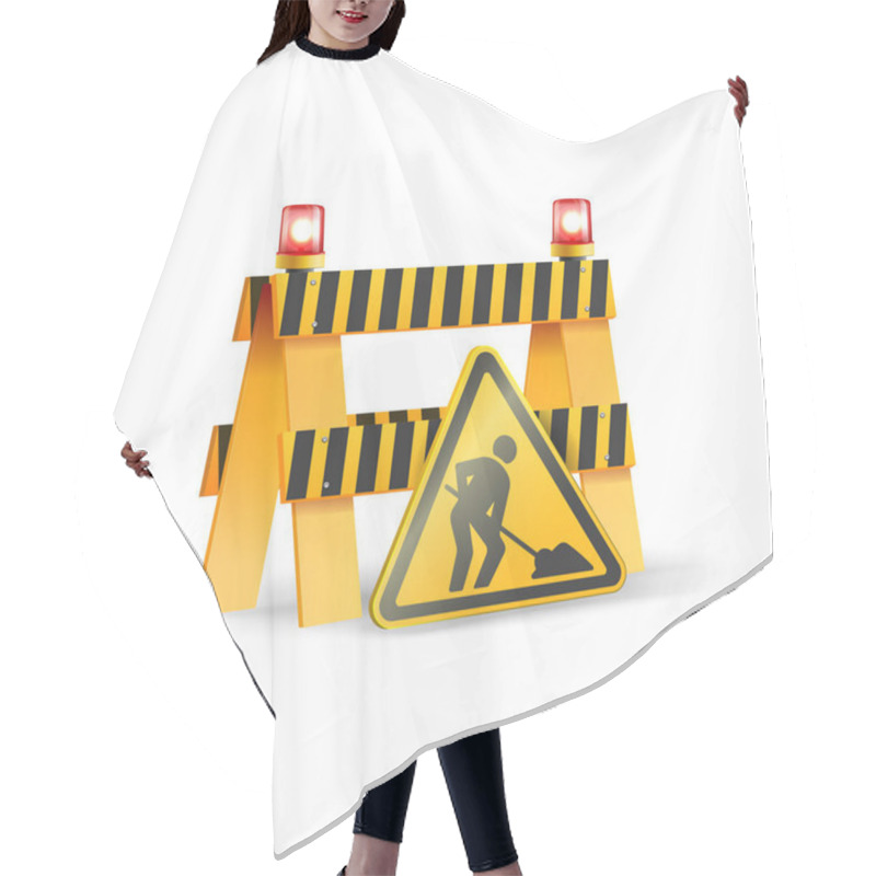 Personality  Under Construction Road Repair Yellow And Black Barrier And Sign Realistic Vector Illustration Hair Cutting Cape