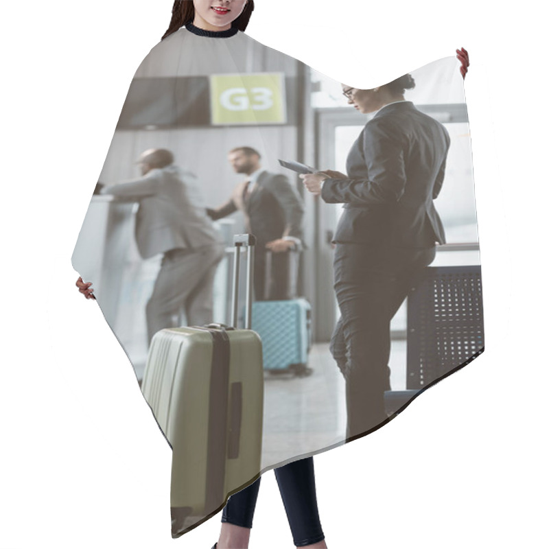 Personality  Attractive Businessman Waiting For Flight At Airport Lobby Hair Cutting Cape