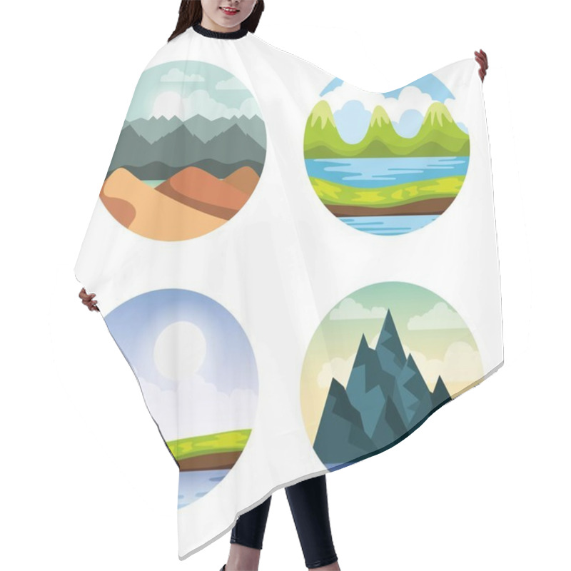 Personality  Icons Set Landscape Hair Cutting Cape