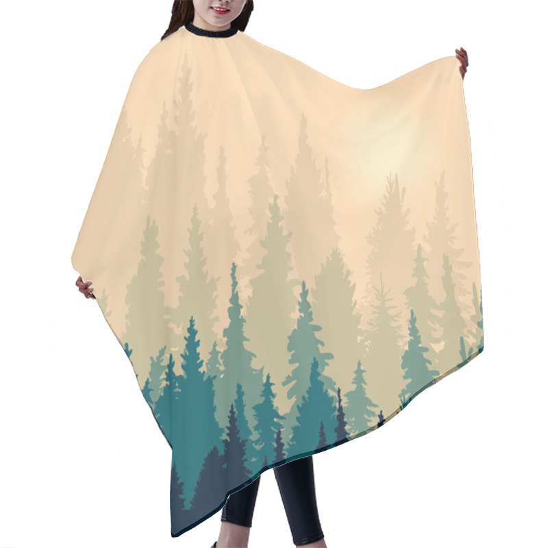 Personality  Landscape With Silhouettes Of Fir-trees Hair Cutting Cape