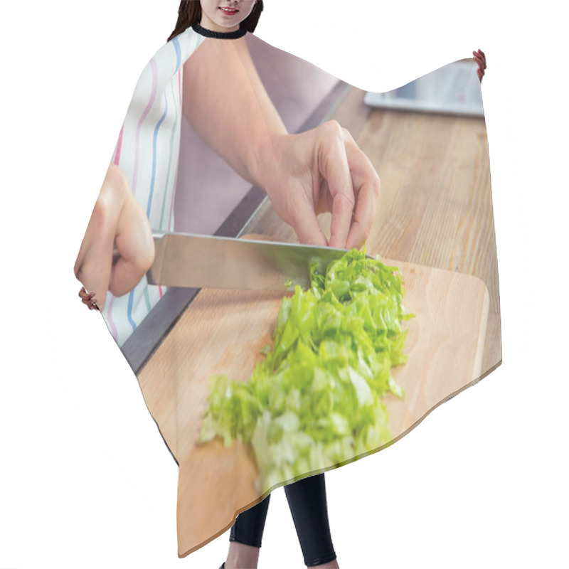 Personality  Woman Cutting Salad Greens Hair Cutting Cape