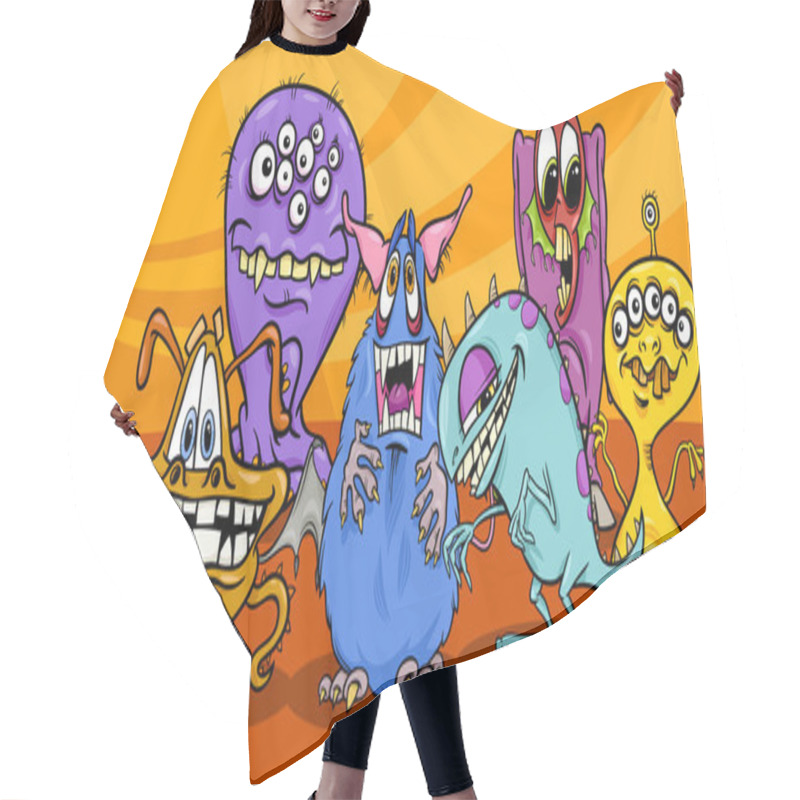 Personality  Cartoon Monsters Illustration Group Hair Cutting Cape