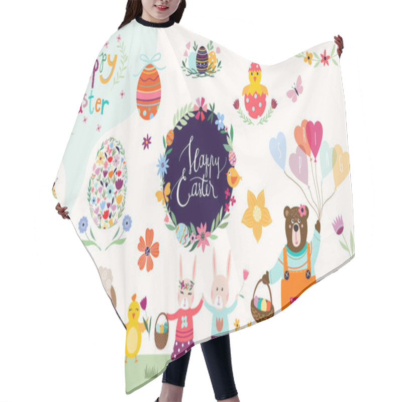 Personality  Easter Elements Collection With Floral Wreath And Hand Lettering  Hair Cutting Cape