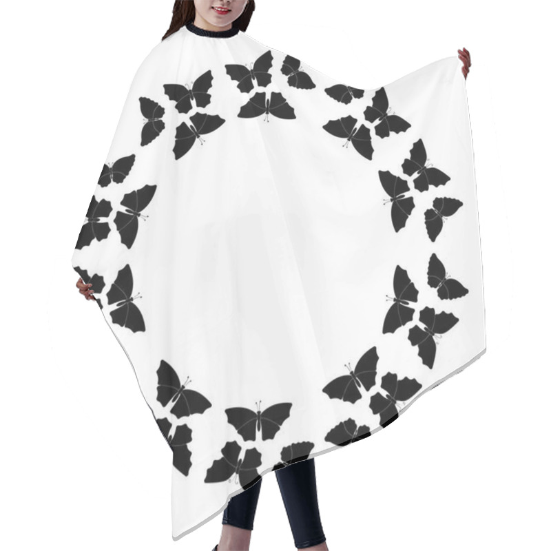 Personality  Butterflies Frame. Circular Pattern, Border. Wreath Of Black Butterflies Isolated On White. Hair Cutting Cape