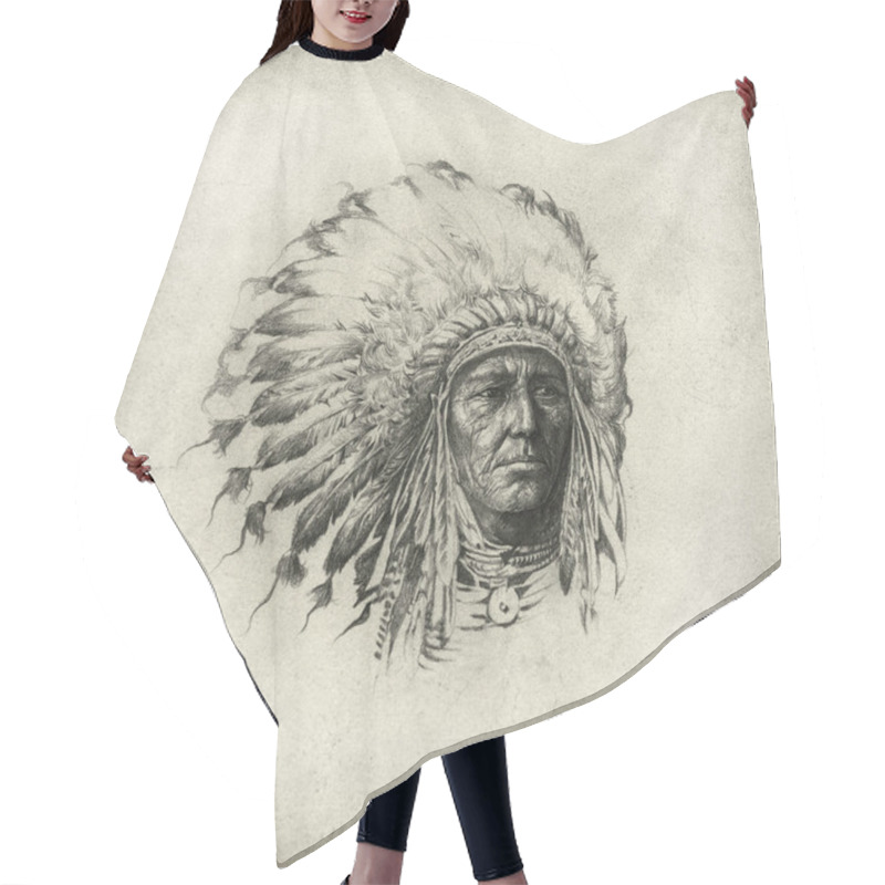 Personality  American Indian Chief On Background Hair Cutting Cape