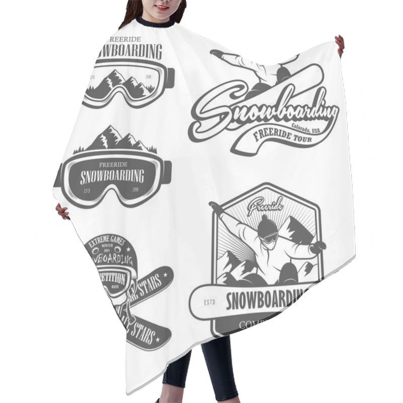 Personality  Set Of Snowboarding Emblems, Labels And Designed Elements. Set 2 Hair Cutting Cape