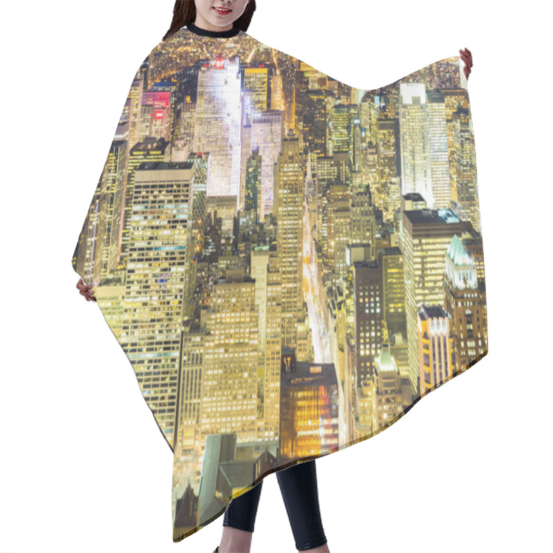 Personality  Aerial New York City at night hair cutting cape