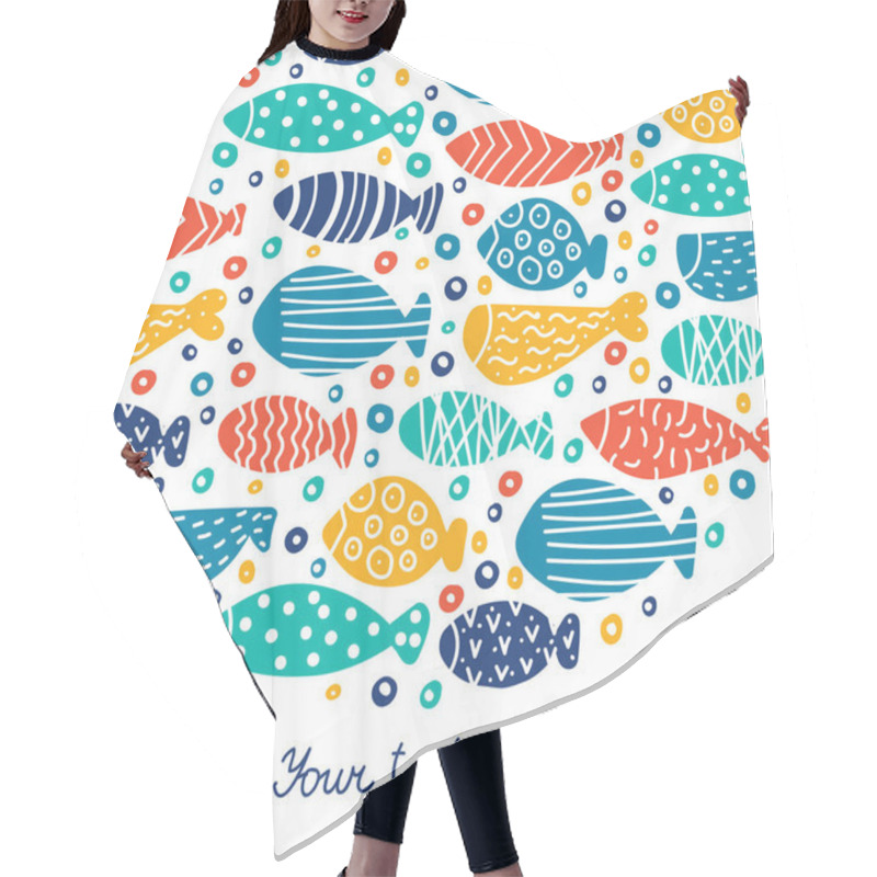 Personality  Cute Fish Card. Around Motif With Fish. Hair Cutting Cape