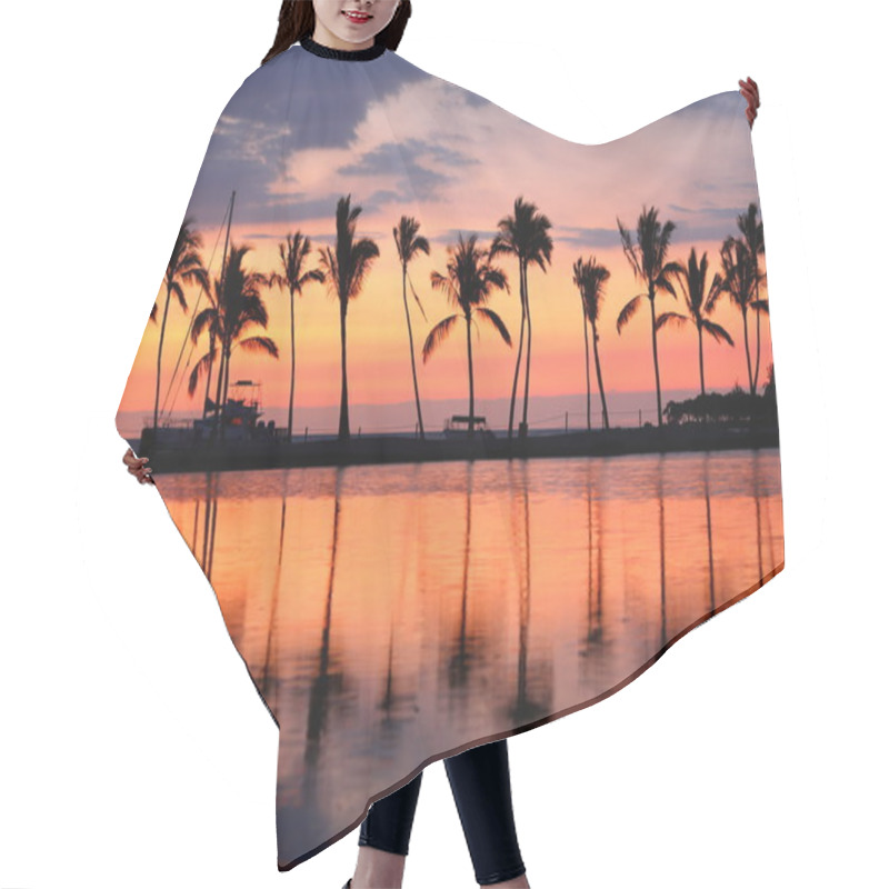 Personality  Paradise Beach Sunset Tropical Palm Trees Hair Cutting Cape