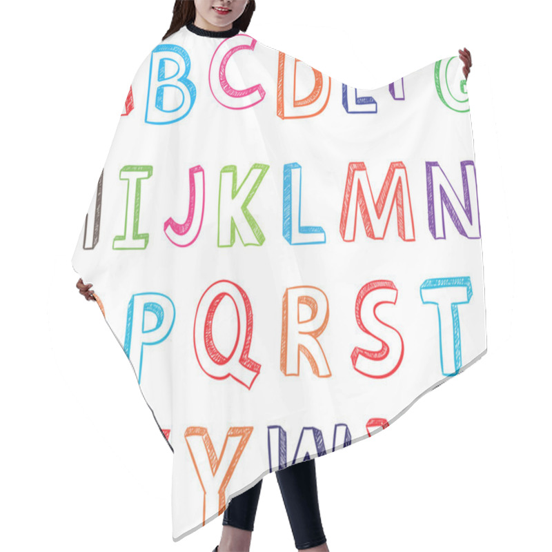 Personality  Hand Drawn Alphabet Letters. Hair Cutting Cape