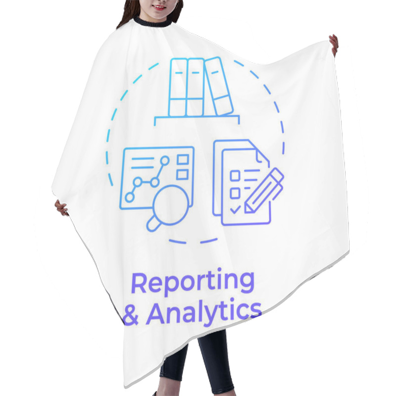 Personality  Reporting And Analytics Blue Gradient Concept Icon. Customer Service, Analytical Tools. Performance Tracking. Round Shape Line Illustration. Abstract Idea. Graphic Design. Easy To Use In Infographic Hair Cutting Cape