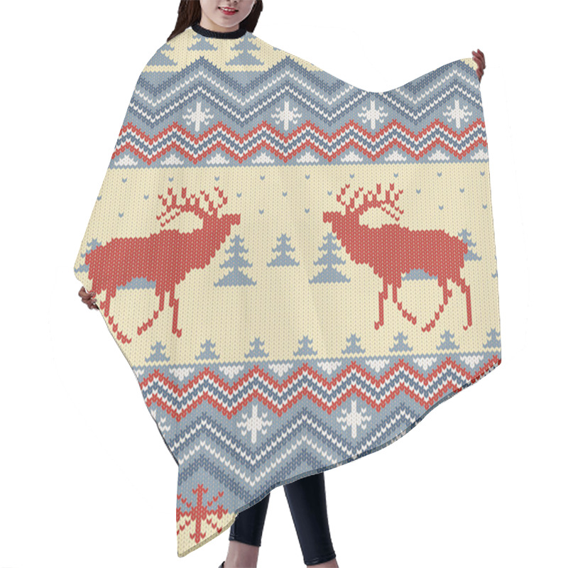 Personality  Winter Knitted Woolen Seamless Pattern With Red Deer In Conifer Forest Hair Cutting Cape