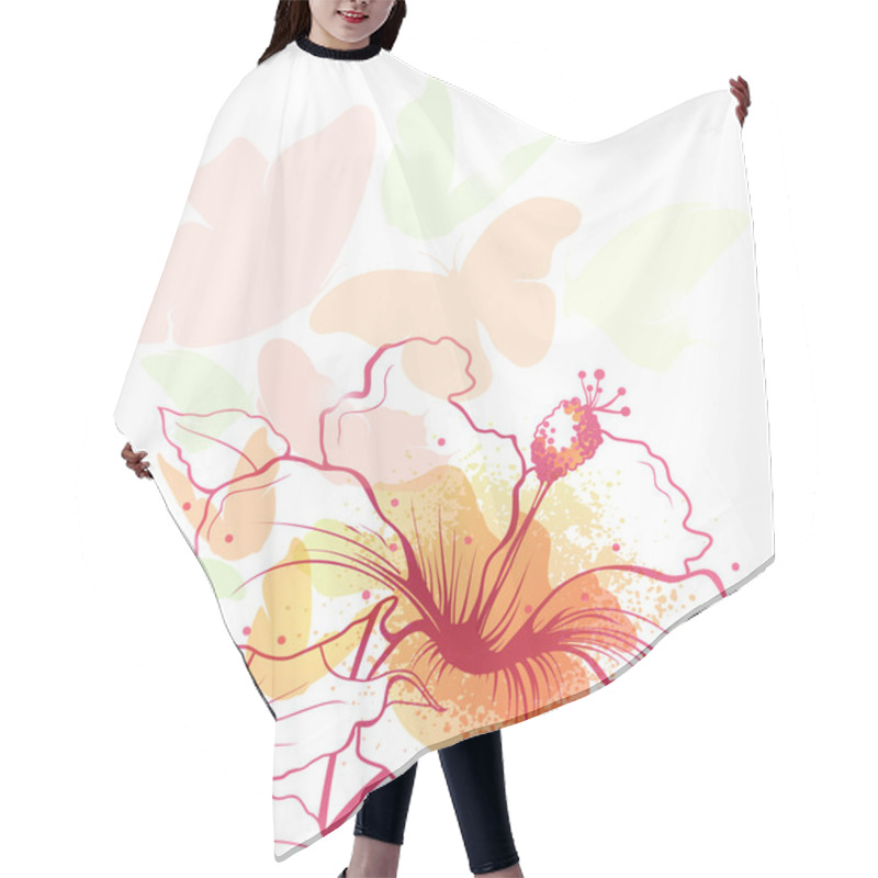 Personality  Background With Blossoming Flower And Flying Butterflies Hair Cutting Cape