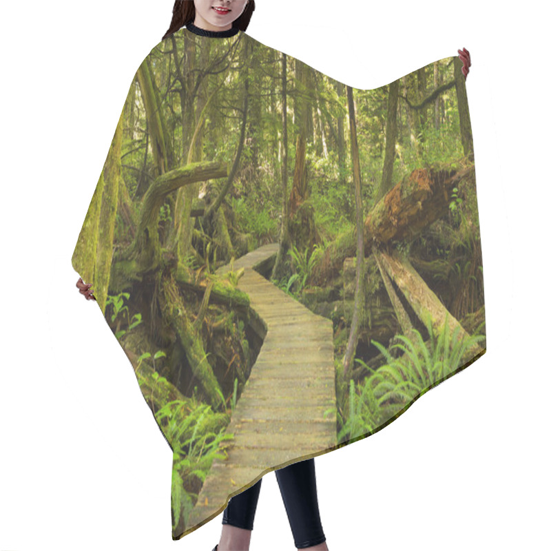 Personality  Boardwalk Through Lush Rainforest, Pacific Rim NP, Vancouver Isl Hair Cutting Cape