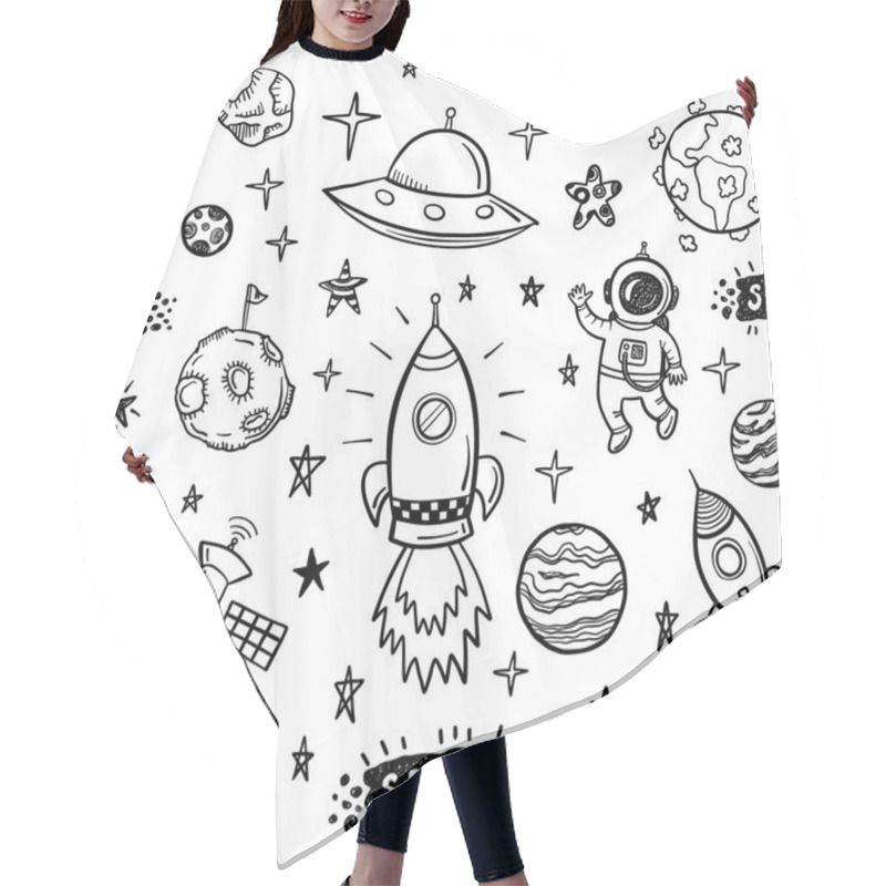 Personality  Doodle Space Seamless Pattern Hair Cutting Cape