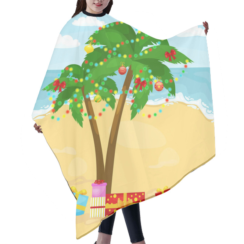 Personality  Cartoon Picture Of Palm Tree Decorated With Christmas Lights Hair Cutting Cape