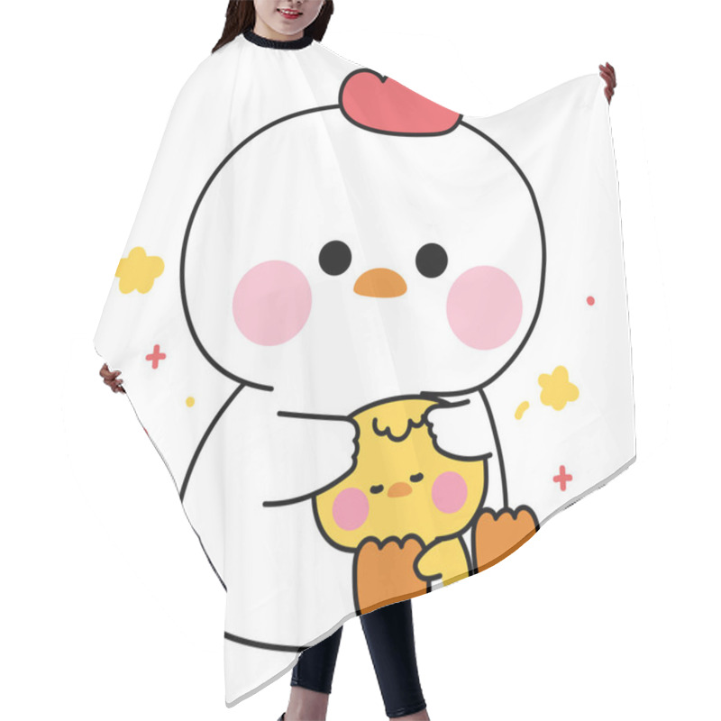 Personality  Cute Hen Doll Hug Tiny Chicken With Heart And Star.Farm Bird Animal Character Cartoon Design.Image For Sticker,baby Clothing,stationary.Kawaii.Vector.Illustration. Hair Cutting Cape