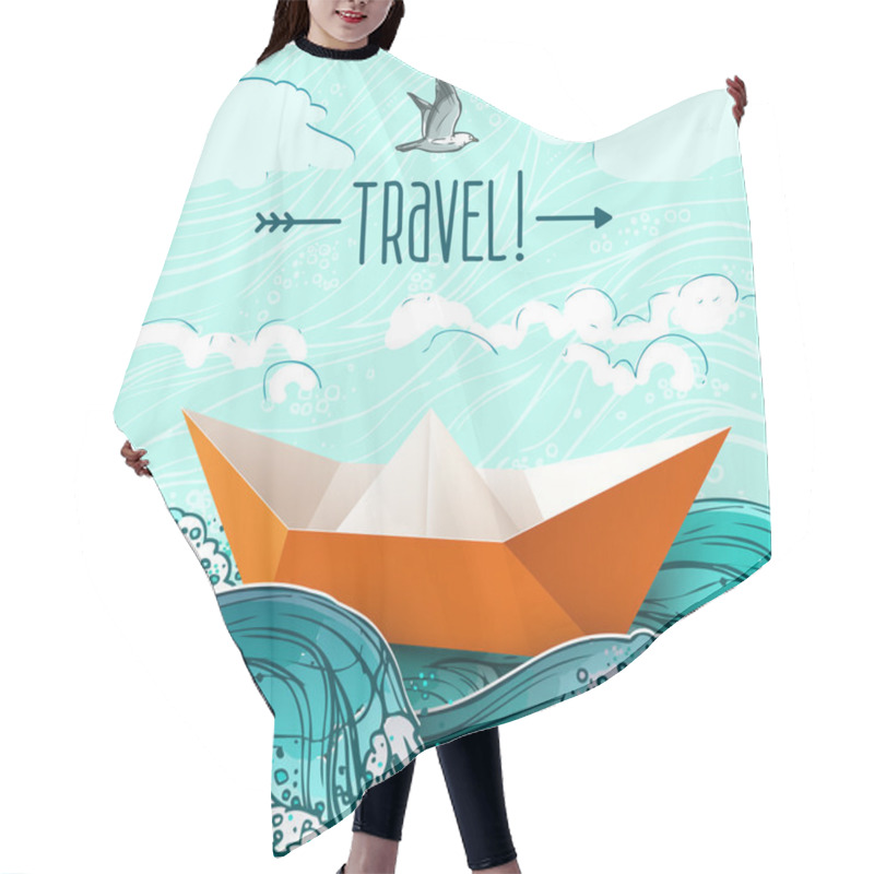 Personality  Paper Ship On Waves Hair Cutting Cape