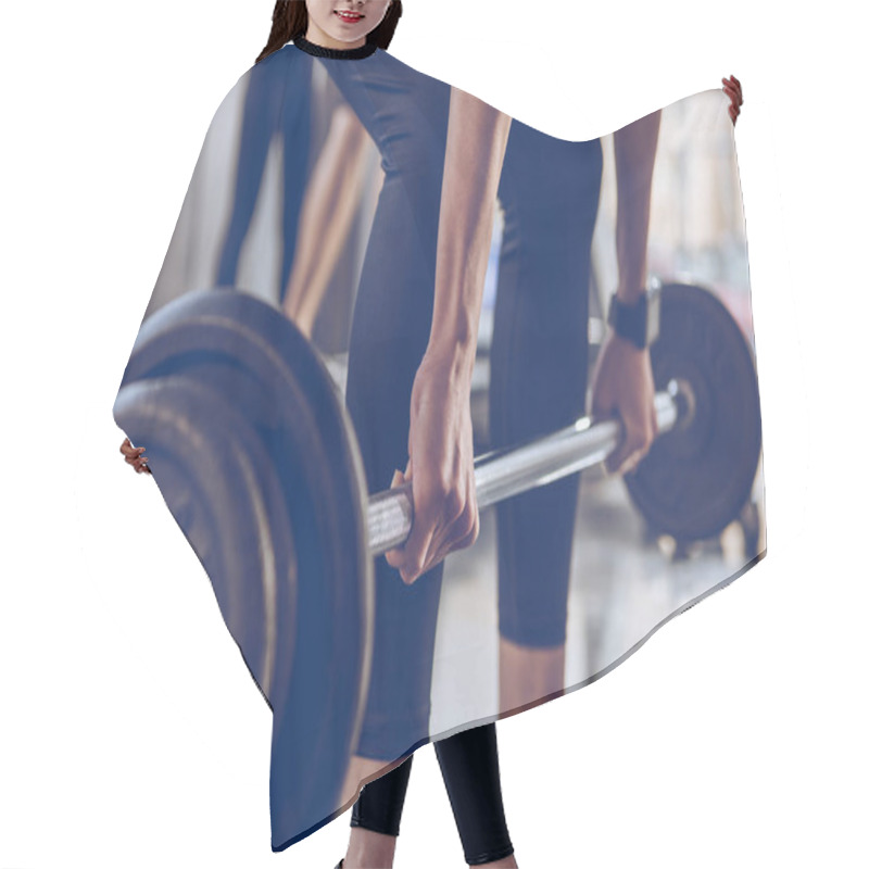 Personality  Sportswoman Lifting Barbell  Hair Cutting Cape