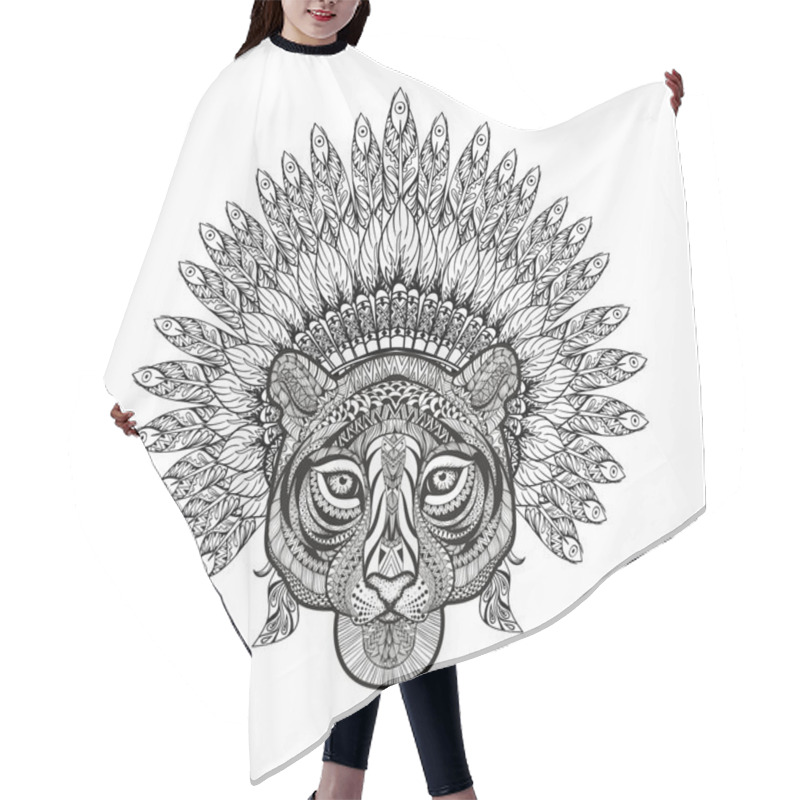 Personality  Hand Drawn Patterned Tiger In Zentangle Style With Feathered War Hair Cutting Cape