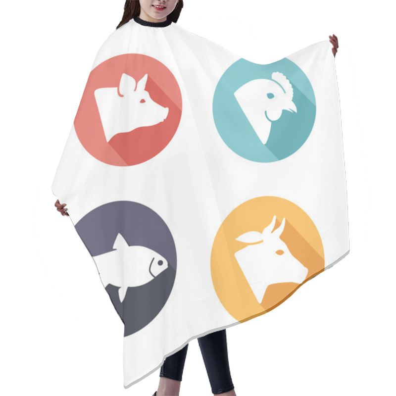 Personality  Meat Animals Icons. Flat Style Hair Cutting Cape