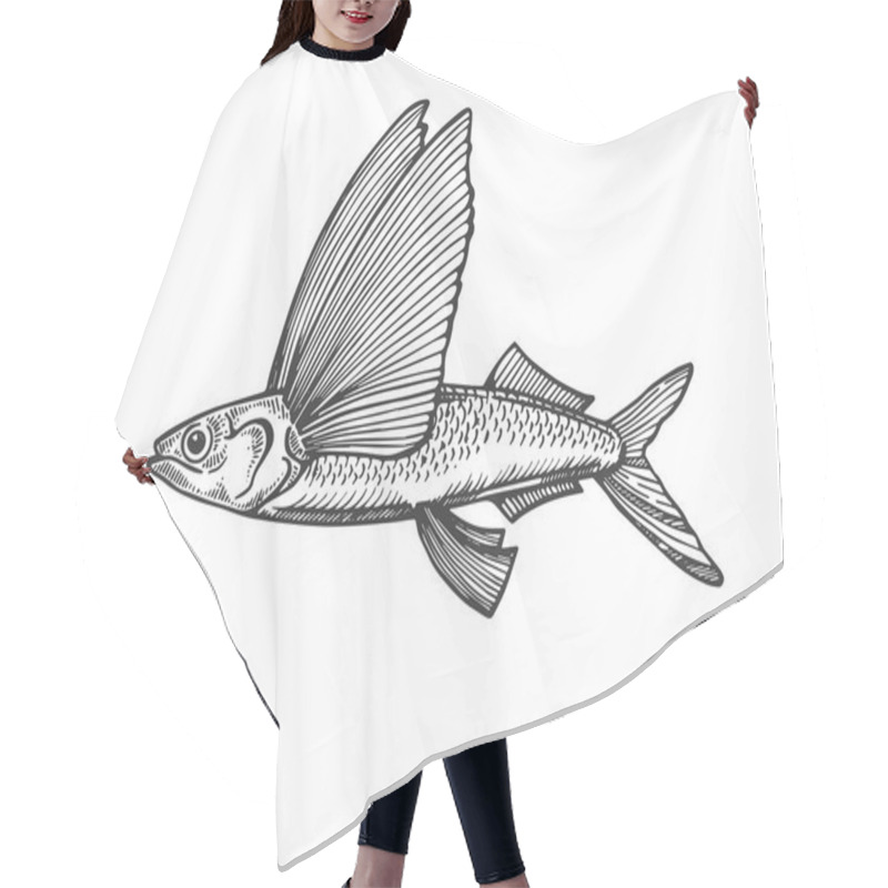 Personality  Flying Fish Engraving Vector Illustration Hair Cutting Cape