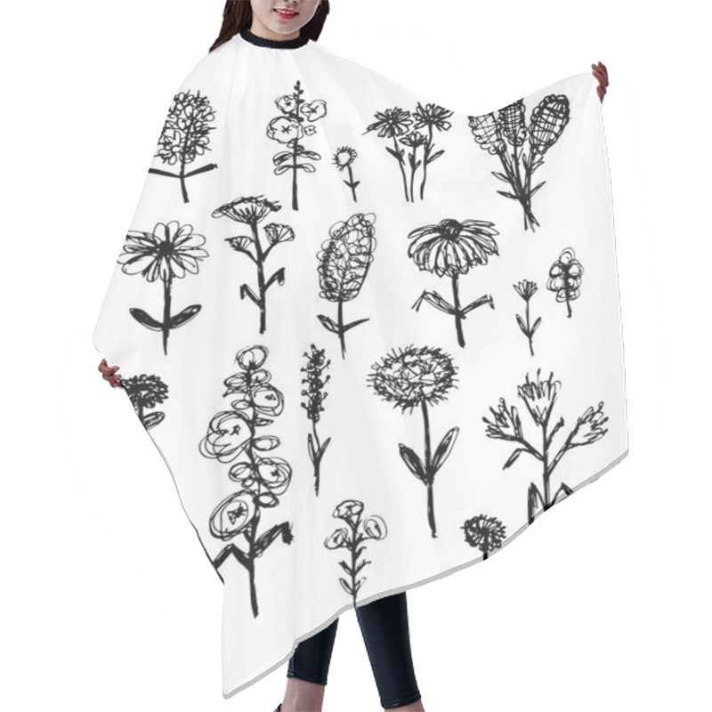 Personality  Collection Of Wildflowers, Sketch Fro Your Design Hair Cutting Cape