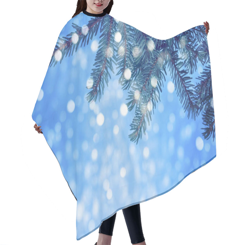 Personality  Christmassy Blue Background With Fir Branches And Glittering Snowflakes  Hair Cutting Cape