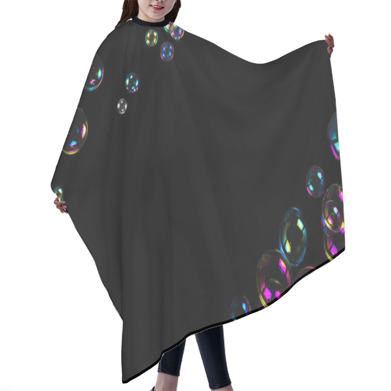 Personality  Soap Bubbles Isolated On A Black Background. Copy Space.  Hair Cutting Cape