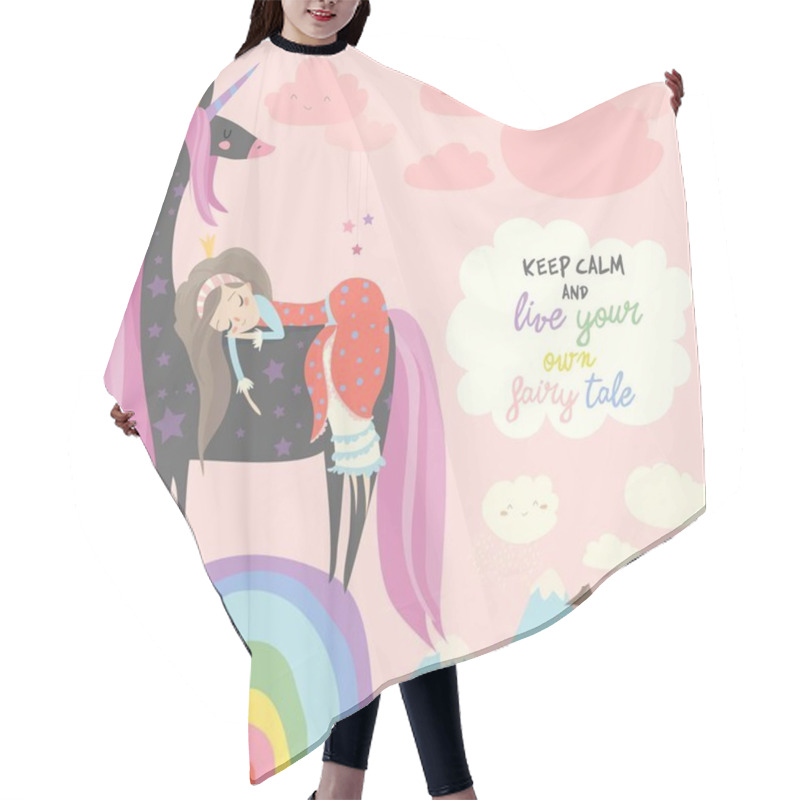 Personality  Cute Cartoon Princess With Black Unicorn.Sweet Dream Hair Cutting Cape