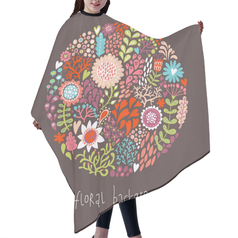 Personality  Ornamental Round Floral Pattern, Circle Background With Cute Details. Round Shape Made Of Eaves And Different Flowers. Summer Background. Bright Summer Outlines Made From Flowers. Hair Cutting Cape