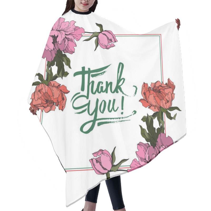 Personality  Vector Peony Floral Botanical Flowers. Black And White Engraved  Hair Cutting Cape