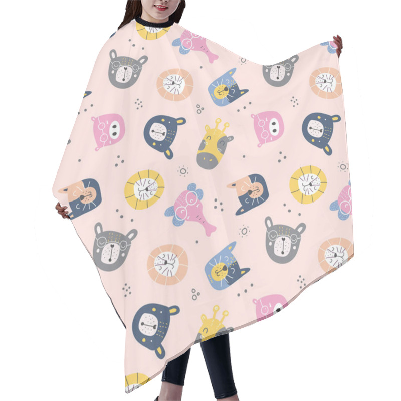 Personality  Baby Kids Pattern With Hand-drawn Of Animals Face In The Pastel Backdrop Hair Cutting Cape