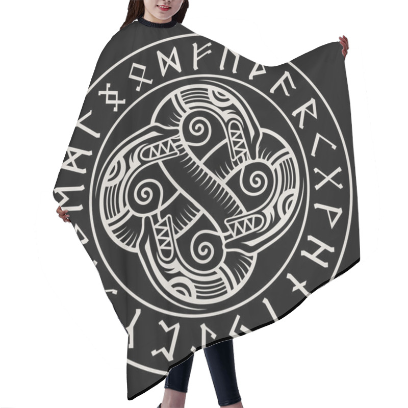 Personality  Scandinavian Viking Design. Ancient Decorative Dragon In Celtic Style, Scandinavian Knot-work Illustration And Northern Runes Hair Cutting Cape