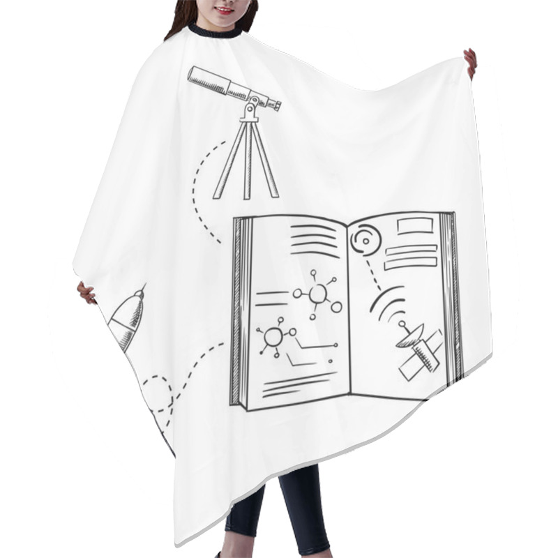 Personality  Rocket, Telescope And Astronomy Book Sketches Hair Cutting Cape