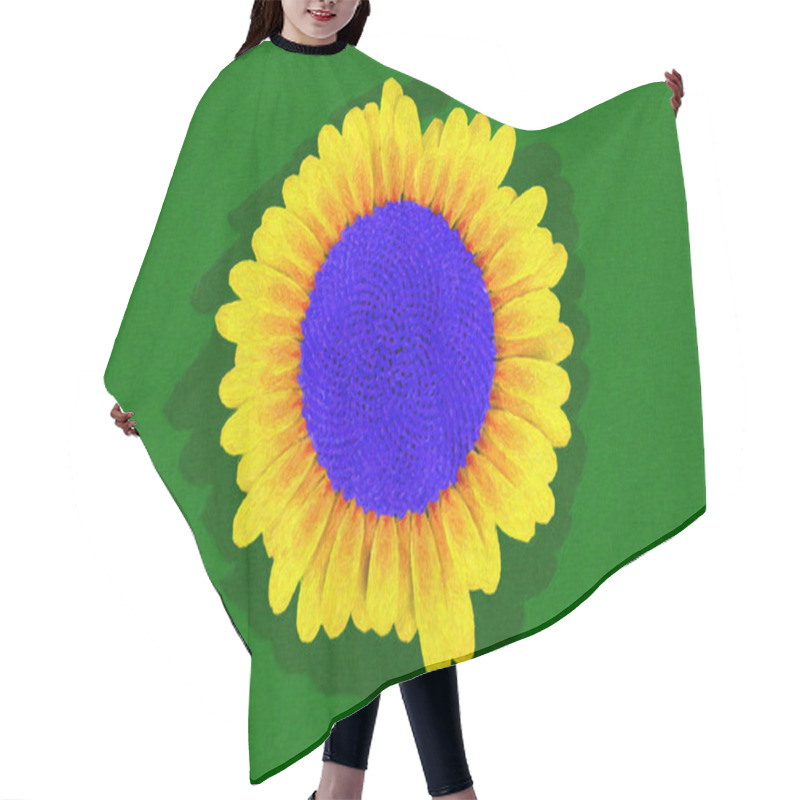 Personality  Colorful Sunflower Painted With Thick Oil Paint Strokes On Green Canvas Background BRAZIL Hair Cutting Cape