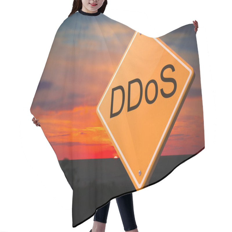 Personality  DDoS On Warning Road Sign. Hair Cutting Cape