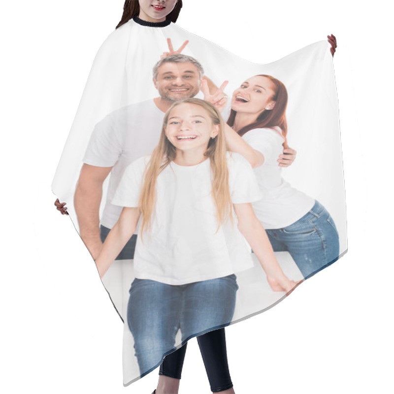 Personality  Family With Victory Signs Hair Cutting Cape