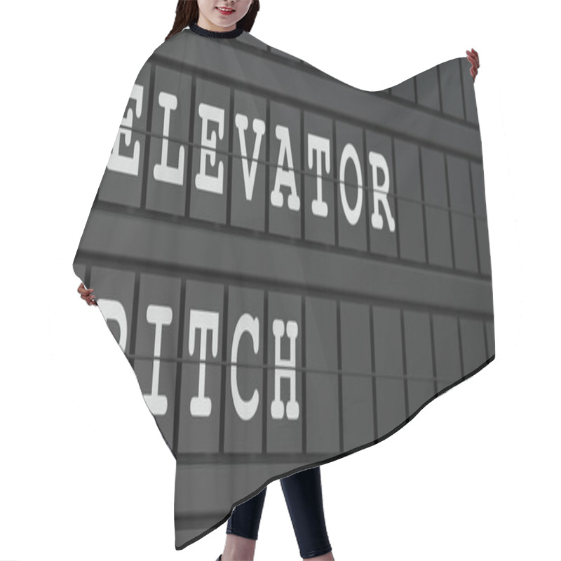 Personality  Elevator Pitch. Black Timetable Display With White Ext. Presentation, Impress, Convince, Business. 3D Illustration Hair Cutting Cape