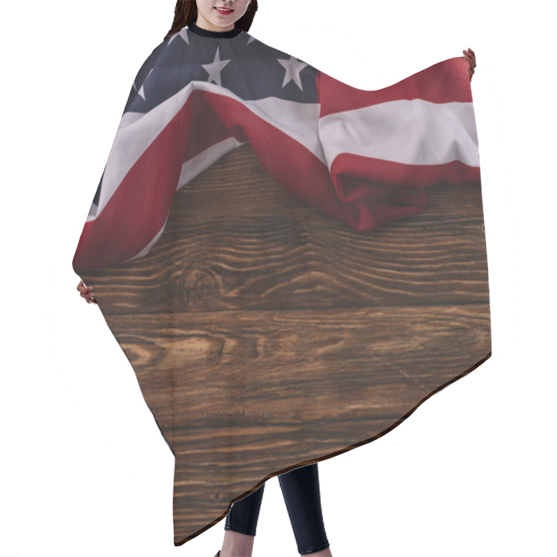 Personality  Top View Of American National Flag On Wooden Surface Hair Cutting Cape