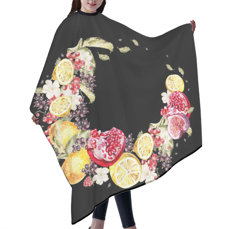 Personality  Watercolor Pattern With Flowers Roses, Peonies, Petunias, Blackberries And Blueberries.  Hair Cutting Cape